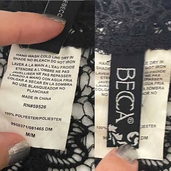 BECCA Lace Crochet See Through Split Leg Swim Cover Up Pants in Black Size M - Picture 11 of 13